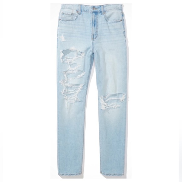 American Eagle Light Wash distressed straight Mom Jeans 4 - Picture 13 of 15
